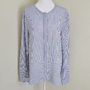 BCBGMaxAzria Suzan Chambray Blue & White Striped Tunic Long Sleeve Top Sz M